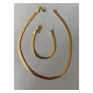 14 KT Gold GE S Lind Herringbone Necklace and Bracelet Set Classic